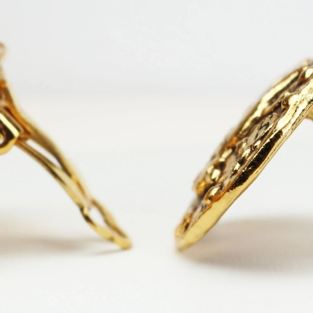 Chanel Lion Medallion Gold Plated Vintage Clip-on Earrings RARE! EUC ~ HOST PICK